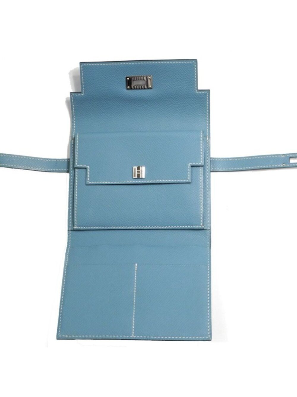 Hermes Kelly Wallet Compact Trifold Blue Jean Silver Hardware - Picture 6 of 10
